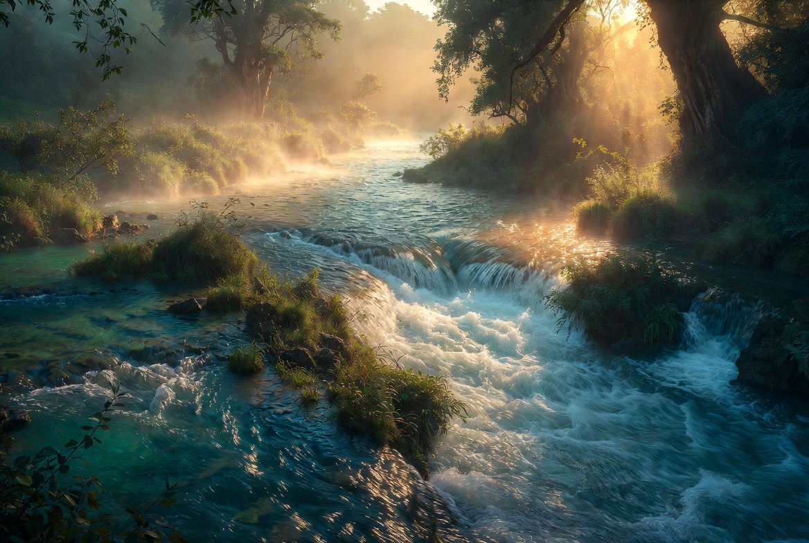Rivers converging at golden hour