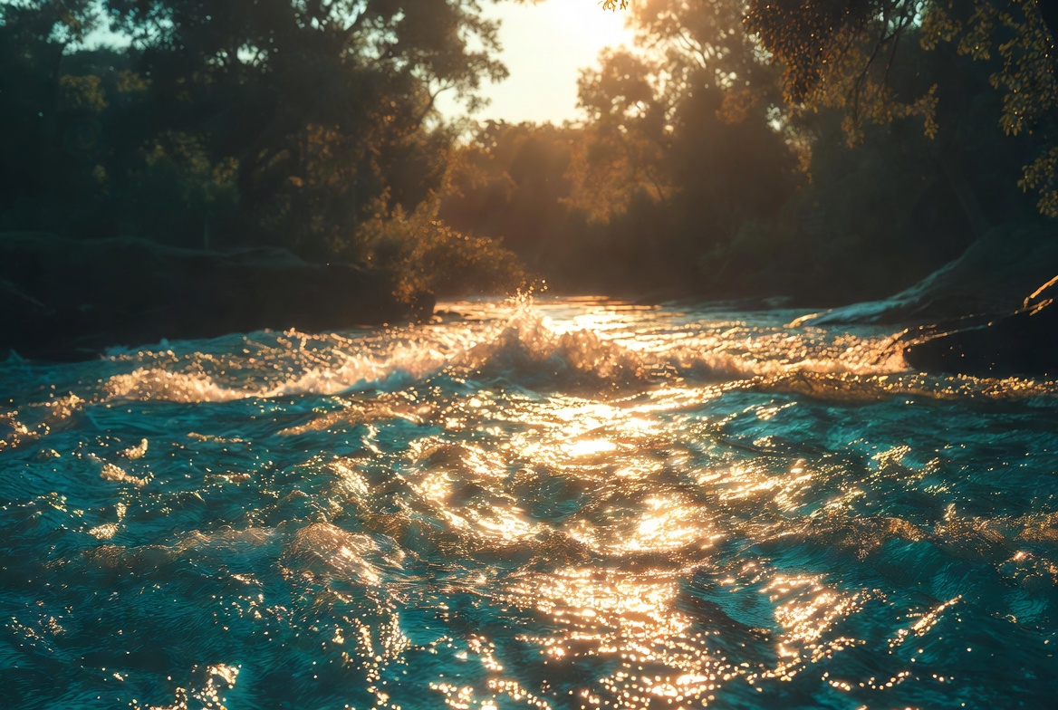 Golden sunlight sparkling on river